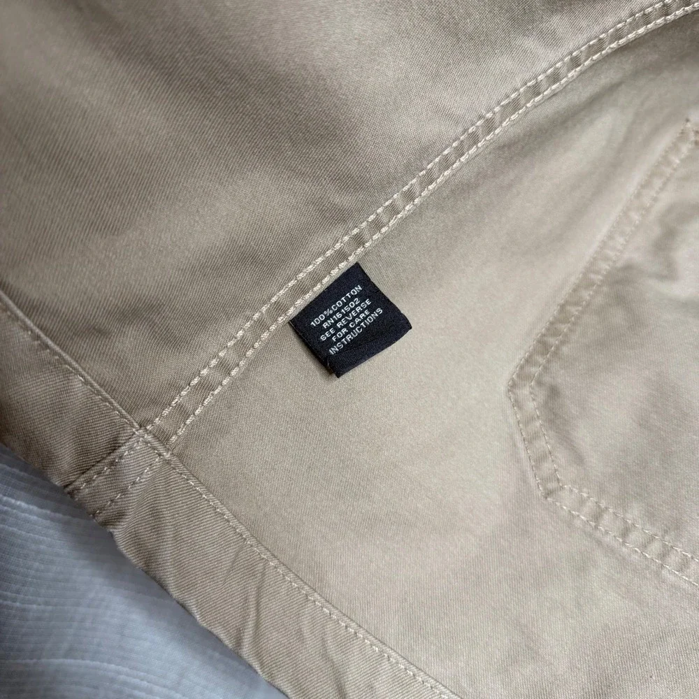 J.‎ Peterman Utility Jacket 100% Cotton Twill Khaki Metal Buttons Men's LARGE